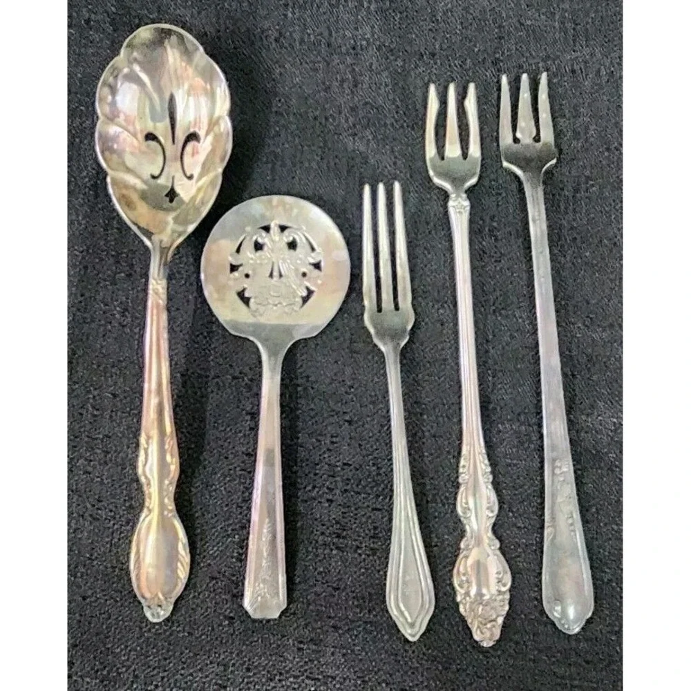 Rogers A1 Oneida Community Plate Forks Spoons Silverplate 1880 5pc Set Flatware